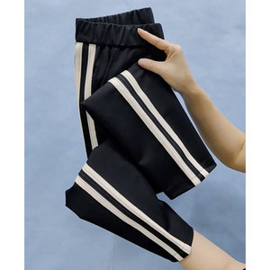 
European goods spring and autumn white stripes slimming stretch striped pants personality and fashionable versatile straight pants nine-point pencil casual pants