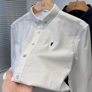 
Oxford spinning wash cotton shirt men's long-sleeved autumn solid color versatile Paul shirt men's inner wear inch clothes casual
