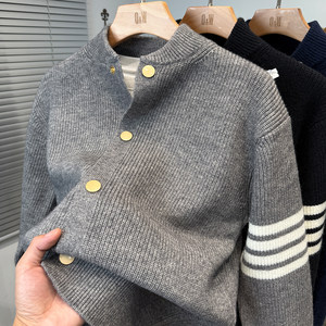 
Brand baseball neck sweater jacket men's autumn and winter thickened Korean casual tb cardigan men's sweater wear trendy