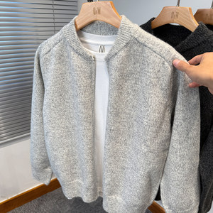 
Baseball collar knitted cardigan jacket men's high-end sense middle-aged and young casual thickened outer sweater men's autumn and winter trendy