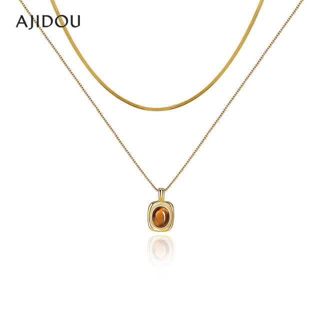AJIDOU Ajidou Necklace Women's Maillard Pendant Double Layer Tiger Eye Stone Snake Bone Chain Design Light Luxury Sweater Chain