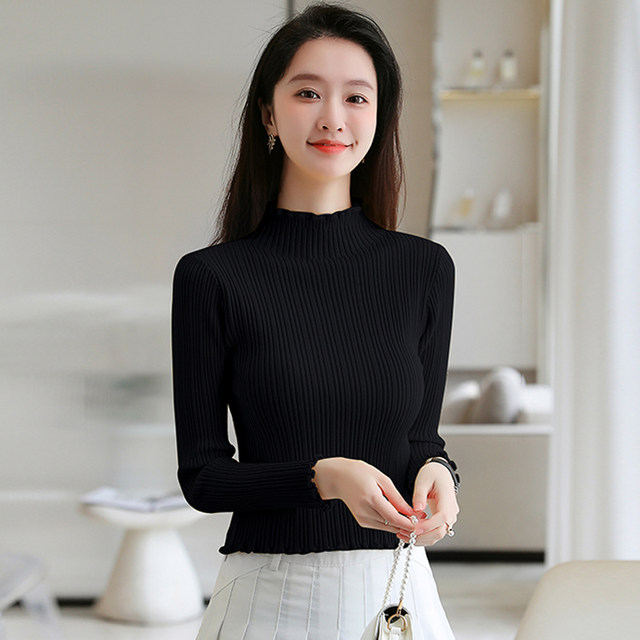 Women's spring inner wear mid-neck knitted base shirt with small and ...