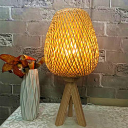Bamboo Led Table Lamp Southeast Asian Handmade Grass and Rattan Wicker Rattan New Chinoiserie Bedroom Living Room Tea Room Bedside Headlight