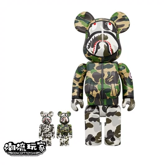 现货Bearbrick 400%100%BAPE(R) × ALPHA CAMO SHARK 2023 熊王-Taobao