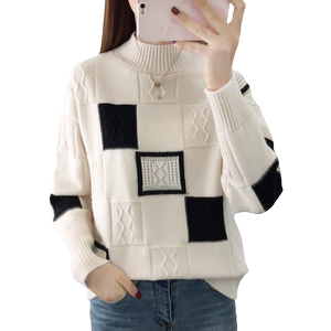 
Half turtleneck sweater for women in autumn and winter 2024 women's inner color matching fashion hot thickened loose knitted base shirt
