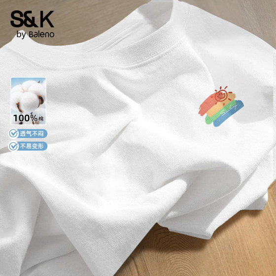 
Baleno S/K pure cotton long-sleeved T-shirt men's summer new American heavyweight loose bottoming shirt men's half-sleeve A