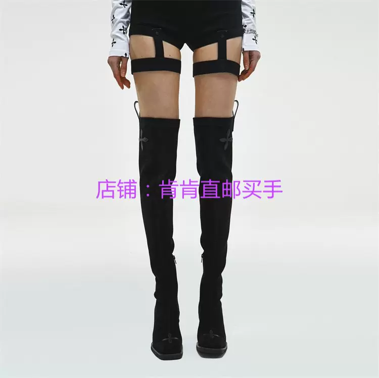 Smfk官方永恒长靴方头过膝高筒女靴粗跟休闲