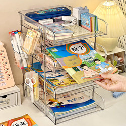 Desk Storage Rack Subject Classification Student Desktop Bookshelf Study Desk A4 File Desk Organizer Layered Bookshelf Desktop Multi-Layer File Storage Rack