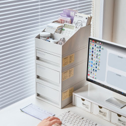 Various Types of Office Supplies Storage Boxes, Stackable Desktop Drawer-Style File Organizers, Multi-Layer Storage Cabinets and Shelves for Women's Workstations