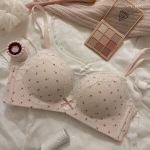 
Bow-knot cotton gentle pure lust girl lace floral underwear women's small breast push-up bra without wire rings
