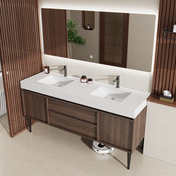 Medium style rock slab double-bath bathroom cabinet combination can be customized