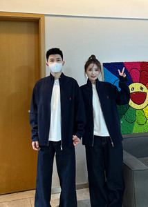 
3KU couple autumn new embroidered pony knitted sweater cardigan stand collar jacket male and female couple versatile trendy brand