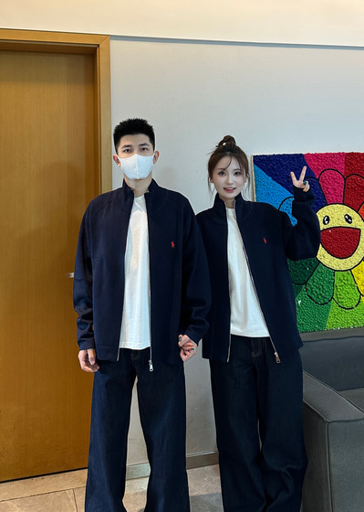 
3KU couple autumn new embroidered pony knitted sweater cardigan stand collar jacket male and female couple versatile trendy brand