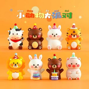 
Cartoon party animal cake decoration ornaments soft plastic three-dimensional birthday hat bear rabbit tiger cow baby insert card