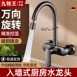 Thickened All-Copper Kitchen Faucet, Wall-Mounted, Dual-Use for Hot and Cold Water, Suitable for Sink and Dishwashing, with Universal Rotation and Splash-Proof Design