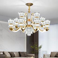 Gu Jia Living Room Chandelier, Modern Light Luxury Main Light for the Hall, Elegant and High-End Lamp Arm Lighting Fixture Combination, Whole House Package