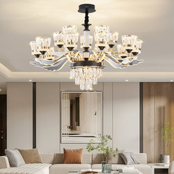 Gu Jia Lamp Arm with Luminous Crystal Living Room Chandelier, Modern Light Luxury Hall Main Light, Grand High-End Lighting Fixtures, Whole House Package