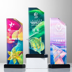 Colorful Trophy Custom-Made Crystal High-End Elegant Engraved Award Plaque for Outstanding Employees Creative Annual Meeting Award Trophy Customization