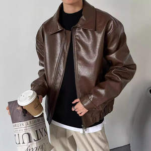 
Autumn and winter Korean style fashionable retro style motorcycle leather jacket men's short leather jacket loose style