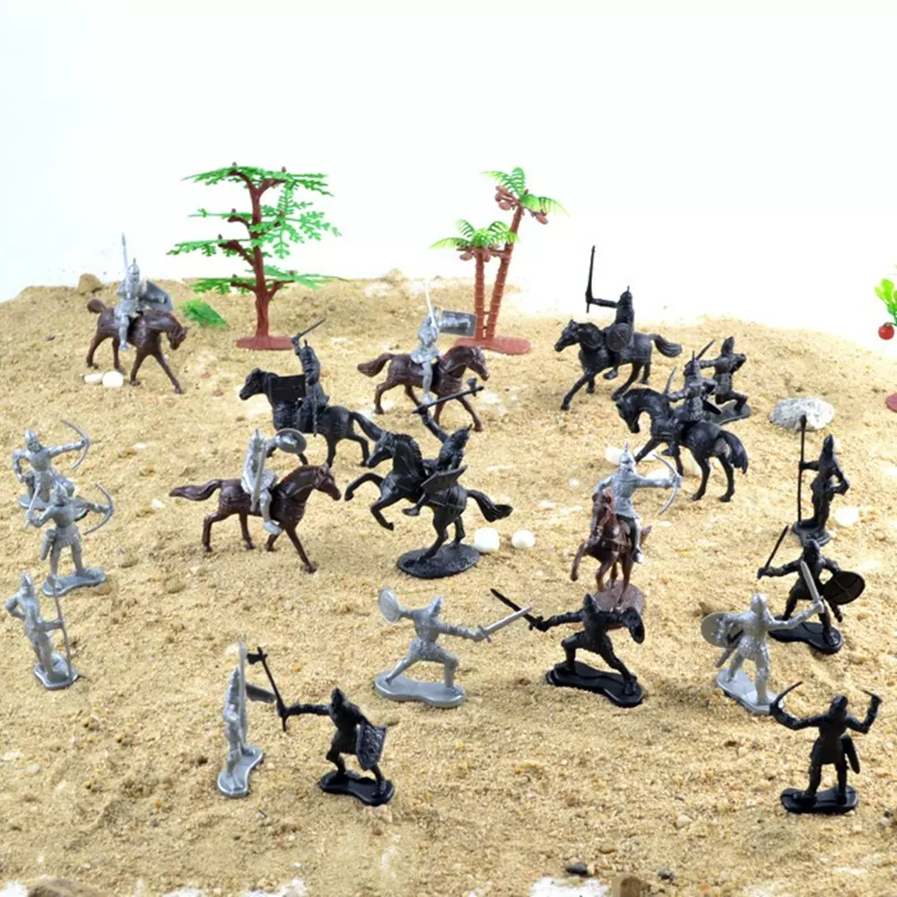 古代军事战争儿童玩具兵人骑兵骑士 中世纪模型塑料士兵战斗对战