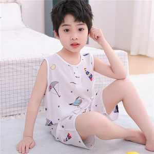 
Children's pajamas summer thin cotton silk summer vest set for boys summer clothes cotton bottle artificial cotton home clothes