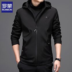 2026 Spring and Autumn New Romon Jacket Men's Hooded Thin Fashion Casual Solid Color Windproof Jacket