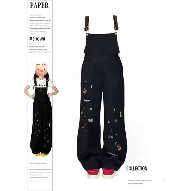 Large size American personalized embroidered denim overalls for women 2025 new loose and versatile slim casual jumpsuits
