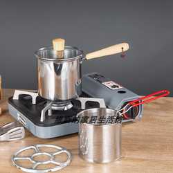 Stainless Steel Frying Pan for Home Use with Wooden Handle, Anti-Scalding, with Filter for Draining, Multifunctional Small Frying Pan for Skewers, Oil-Saving Frying Pan