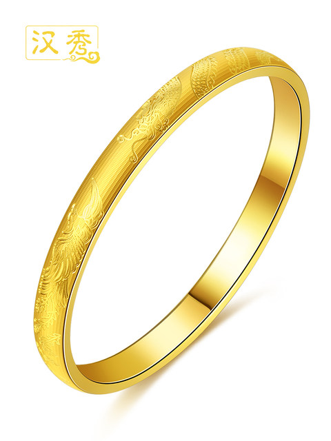 Hanxiu golden dragon and phoenix bracelet women's football gold bracelet hard gold wedding three gold bracelet Mother's day gift for mother