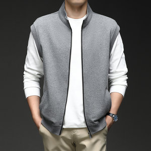
High-end American casual pure cotton vest men's autumn and winter thick men's sleeveless sweatshirt zipper vest stand-up collar cardigan