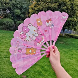 Hello Kitty Cartoon Plastic Folding Fan, Children's Handheld Portable Small Fan, Cute and Portable, Washable Fan