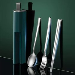 German Quality Cutlery Set for Students and Office Workers, Exquisite 304 Stainless Steel Chopsticks, Fork, and Spoon Set, Portable Outdoor Tableware