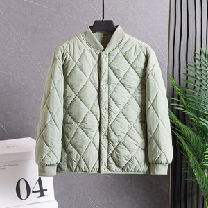 Autumn and winter couples air quilted baseball collar cotton jacket solid color simple casual fashionable warm men's jacket
