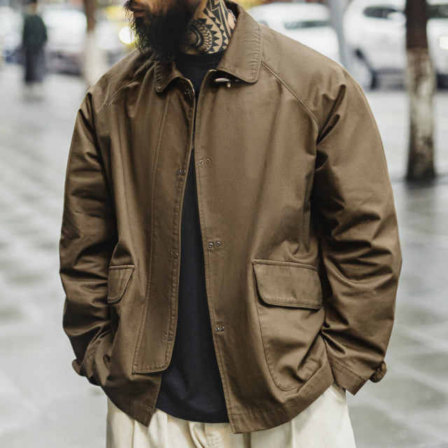 Maden workwear American retro fire buckle heavy jacket loose lapel rasp shoulder pure cotton canvas jacket men's spring