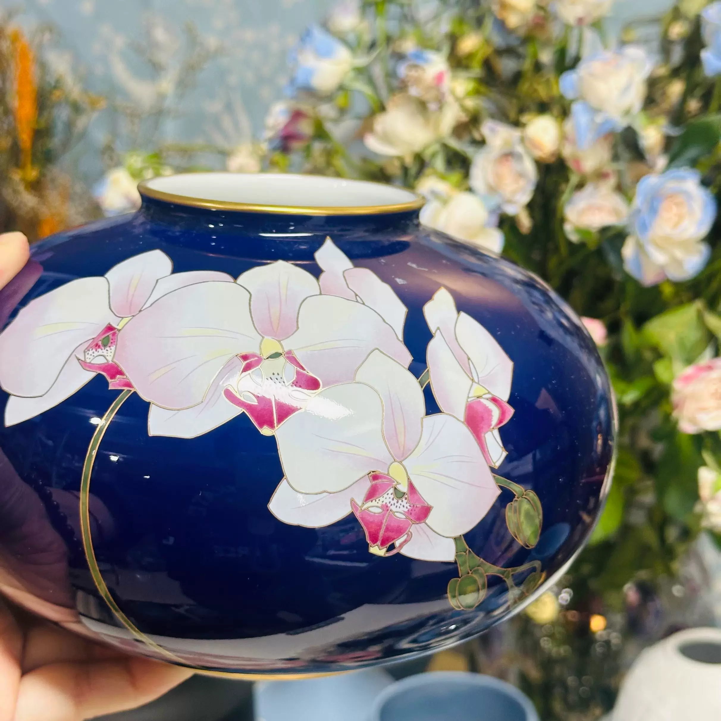 日本香兰社蝴蝶兰花瓶帝皇兰描金仙鹤兰花绣球花山水