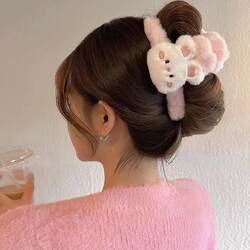Cute Cartoon Bear Plush Hair Clip for Women, Large Shark Clip for Hair Styling, Suitable for Thick Hair, Hair Accessory