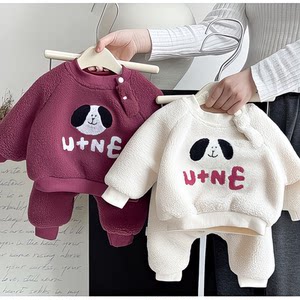 
Fashionable velvet fur baby set parent-child split trousers plus warm velvet two-piece set children's thickened winter clothing