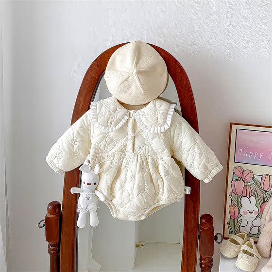
One-piece autumn and winter baby clothes, parent-child rabbit one-year-old clothes, baby quilted clothes, Korean clothes for going out