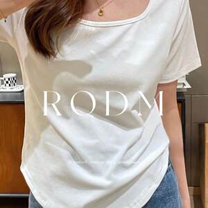 
Plus size women's clothing 2026 summer new style fat MM simple hem arc loose slimming right shoulder short-sleeved T-shirt top