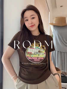 
Plus size women's clothing 2026 summer new style fat sister double waist loose slimming round neck right shoulder short sleeve T-shirt top