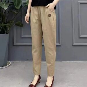 Spring and Autumn Pure Cotton Middle-aged and Elderly Women's Pants High Waist Washing Cloth Elastic Anti-Wrinkle Mother Harlen Straight Casual Pants