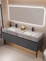 Light Luxury Slate Double Basin Washstand Floor-Standing Combination Public Restroom Smart Bathroom Cabinet Face Washing and Hand Washing Set