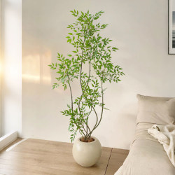 Artificial Green Plant of Nandina, High-End Luxury Living Room Decoration, Large Balcony Floor-Standing, Mid-Century Style, Bio-Inspired Fake Plant