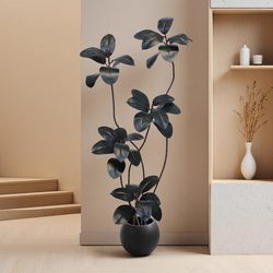Artificial Green Plant Black Diamond Rubber Tree Indoor Living Room Large Floor-Standing High-End Light Luxury Bionic Decorative Potted Ornament