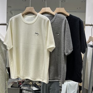 
European station 2026 spring new women's round neck letter embroidery rolled edge fine wool short-sleeved European fashion knitted
