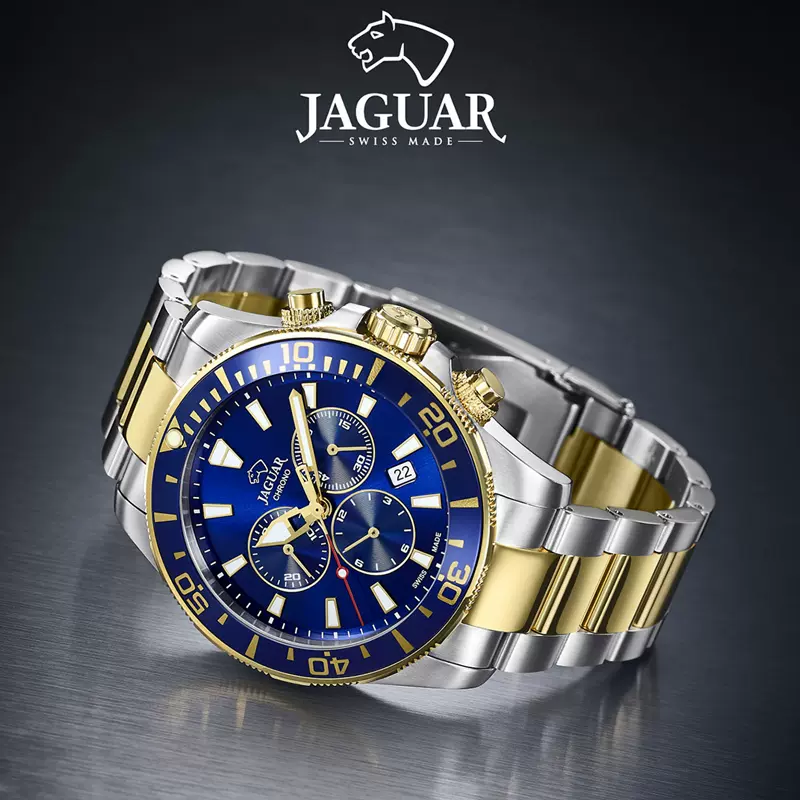 潜水积爵Jaguar男士手表瑞士原装进口旋转挡板多功能计时码表J862