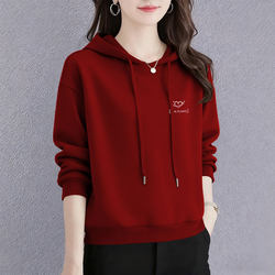 Fleece-Lined/Non-Fleece-Lined Hooded Sweatshirt for Women, New Trendy Autumn and Winter Clothing, Loose Fit, Slimming, Long-Sleeved, Warm Top, Jacket for Women