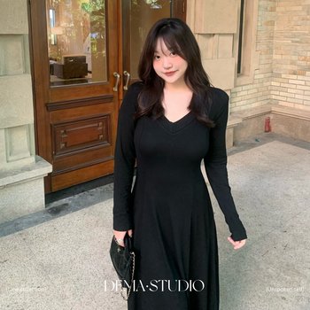 
French retro V-neck dress for women long Hepburn style