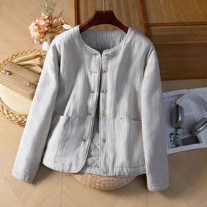 
2025 winter new 36-count hemp quilted warm cotton clothing, versatile casual cotton clothing, literary retro cotton clothing