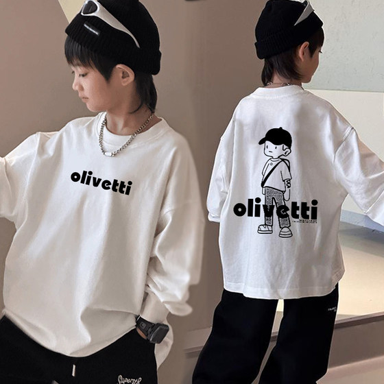 
(Physical quality) 100% cotton boys' long-sleeved T-shirt spring and autumn baby and children's clothing medium and large children's inner layering shirt